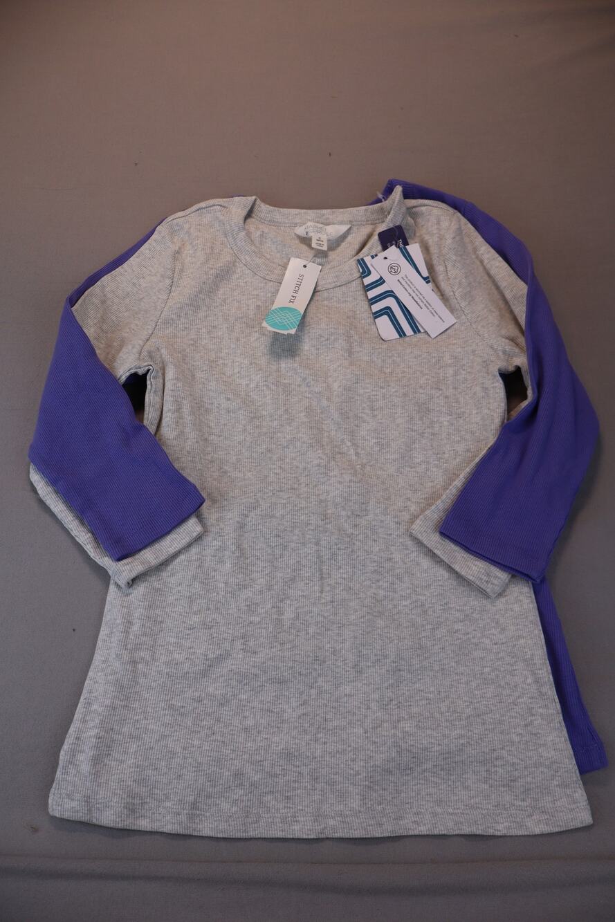 NEW Market & Spruce 2 Pack Riley Tee Womens Gray Purple 3/4 Sleeve Knit Size MP